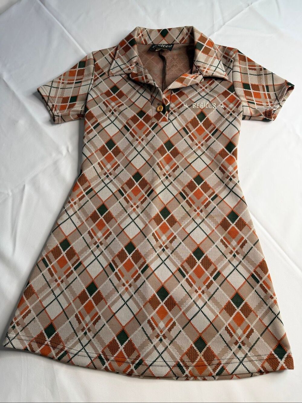 SERIOUS Argyle Knit Polo Mini Dress Rockabilly Plaid Y2K Stretch Size Small